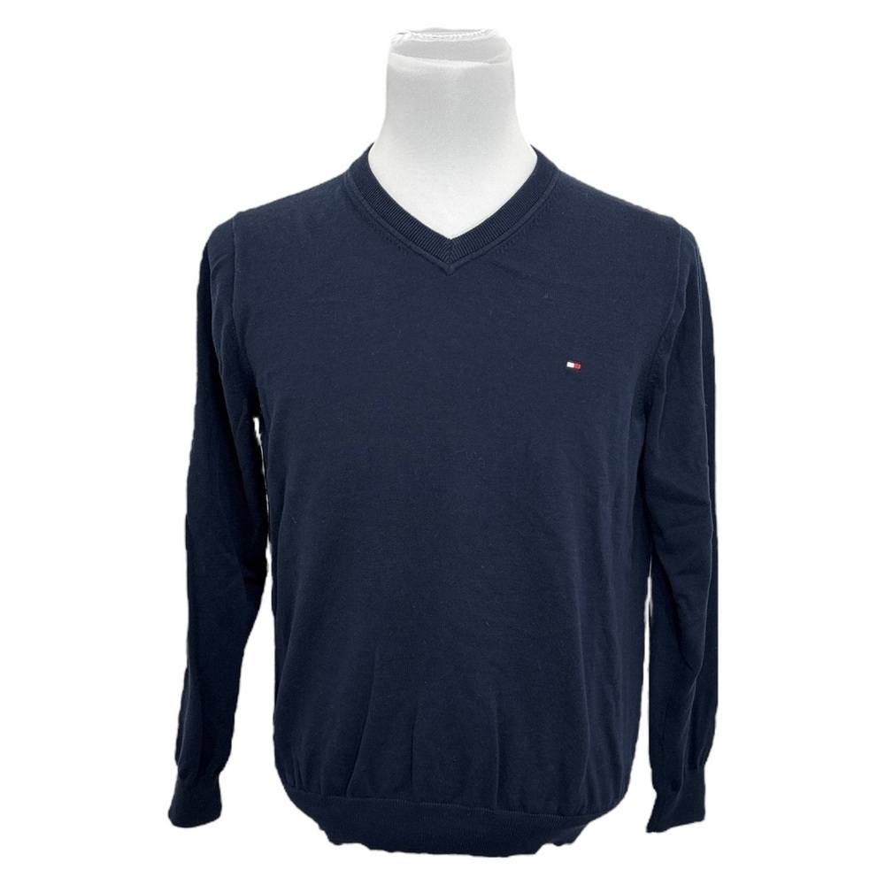Tommy Hilfiger Men's Navy Blue Cotton V-Neck Sweater Pullover Large